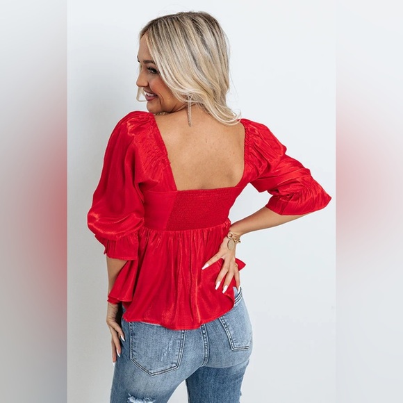 Entro Red Iridescent Babydoll 3/4 Sleeves Top Size Medium - Picture 11 of 11